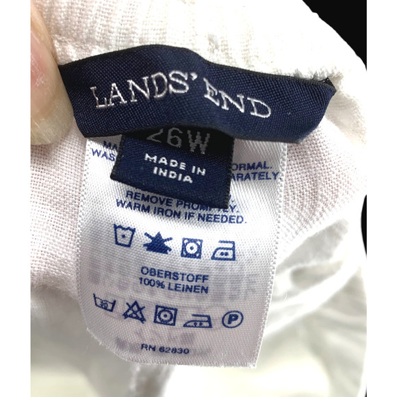 Lands' End Plus Sz 26W White Linen Pull On Cropped Beach Pants Wide Leg Pockets - Picture 3 of 5
